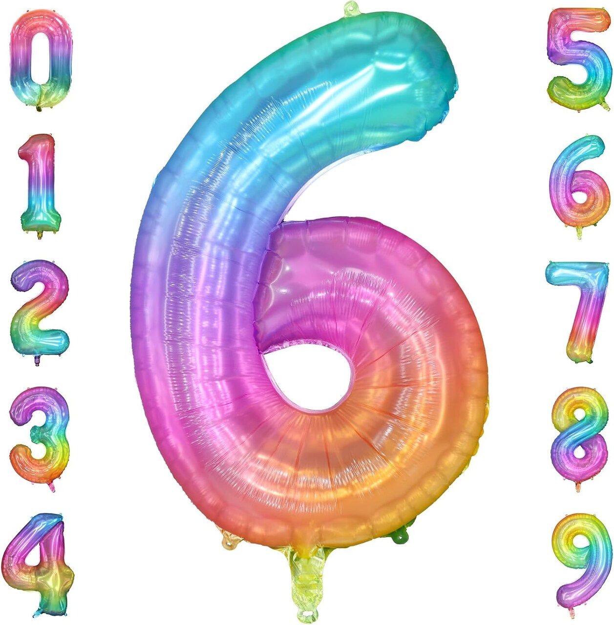 Rainbow Number 6 Balloon, 40 Inch Large Number Foil Mylar Balloons for 6th Girl Boy Birthday Party Celebration Decorations Supplies, Digital Balloons for Wedding Anniversary Events Decora
